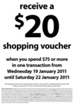 Myer $20 Shopping Voucher When You Spend $75 in One Transaction from Wednesday 19th to 22nd