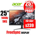 [eBay Plus] Acer KG251QF 24.5" Full HD FreeSync 144Hz 1MS LED TN Gaming Monitor $239 @ Online Computer eBay