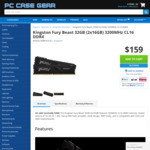 Kingston Fury Beast DDR4 32GB Kit (2x16GB) 3200MHz CL16 RAM $159 + Delivery @ PC Case Gear