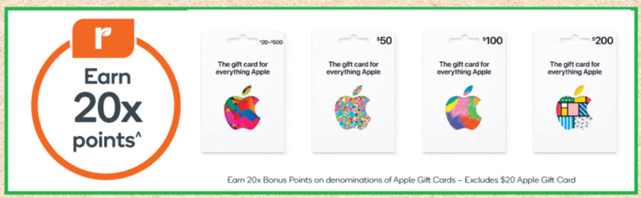 20x Everyday Rewards points on Apple gift cards @ Woolworths (15