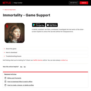 [iOS, Android, SUBS] Immortality (exclusive to Netflix subscribers) @ Apple App Store & Google Play Store