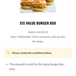 $15 Value Burger Box (4x Original/Zinger Burgers + 4x Regular Chips) Online & Pickup Only @ KFC