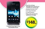 Sony Xperia Tipo Dual $148 from Woolworths