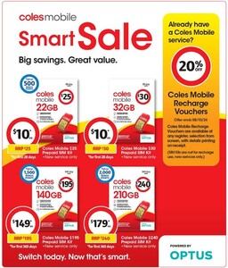 Coles Mobile: 365 Days Plans 140GB $149, 210GB $179 (+ Bonus Flybuys Points) | 20% off Recharge @ Coles (In-Store)