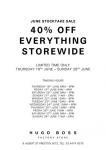 HUGO BOSS 40% off storewide at factory outlet VIC ONLY