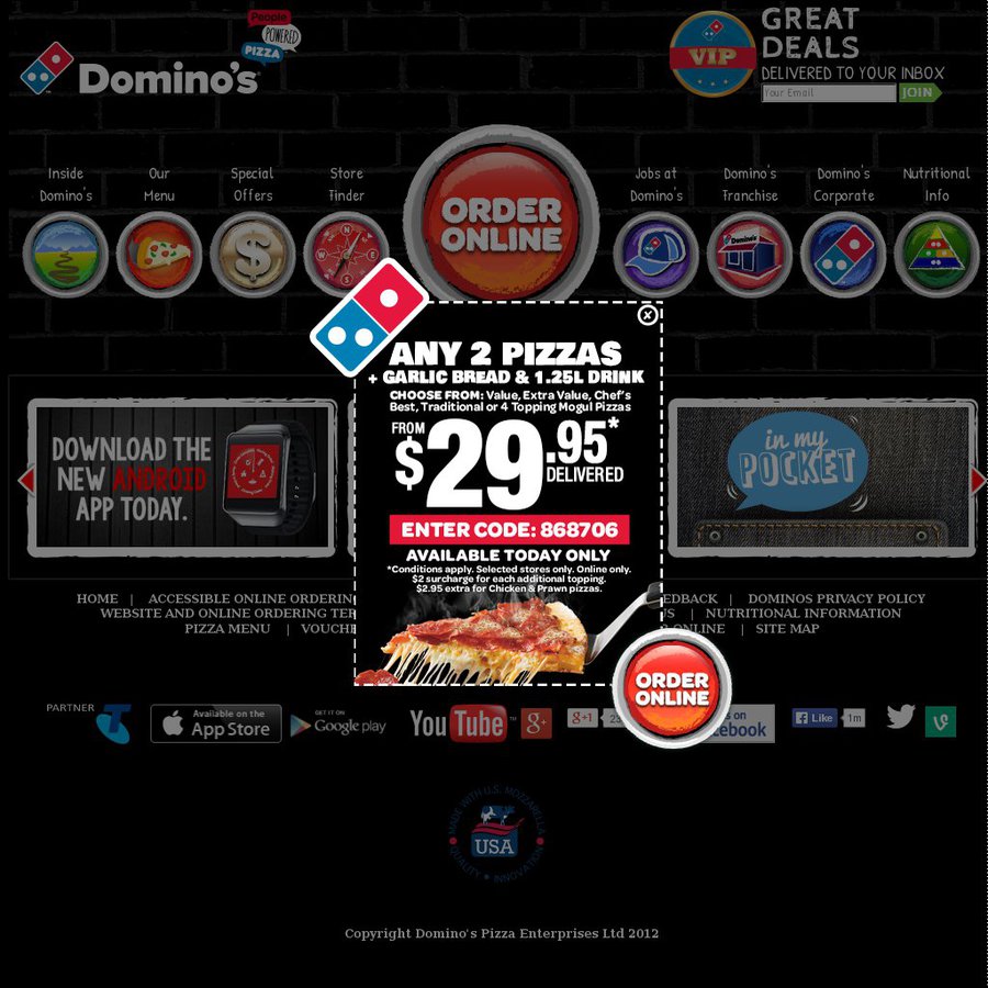 Domino's Extra Value Range 5.95, Chef's Best 7, Traditional 6.95