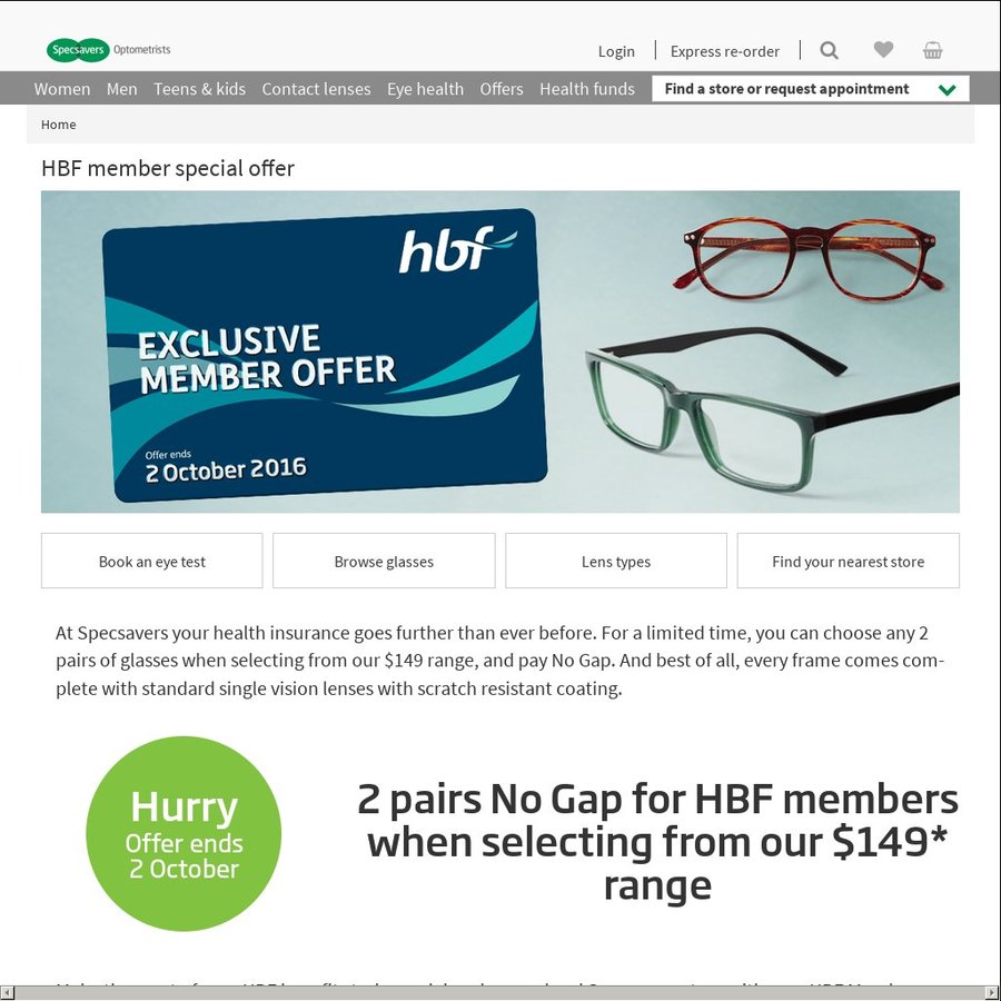 specsavers no gap health funds