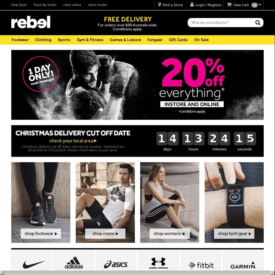 Rebel Sport - 20% off In-Store and Online (1 Day Only) - OzBargain