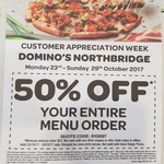 50% off Entire Order (Excludes Value Range - Customer Appreciation Week) @ Domino's Northbridge WA