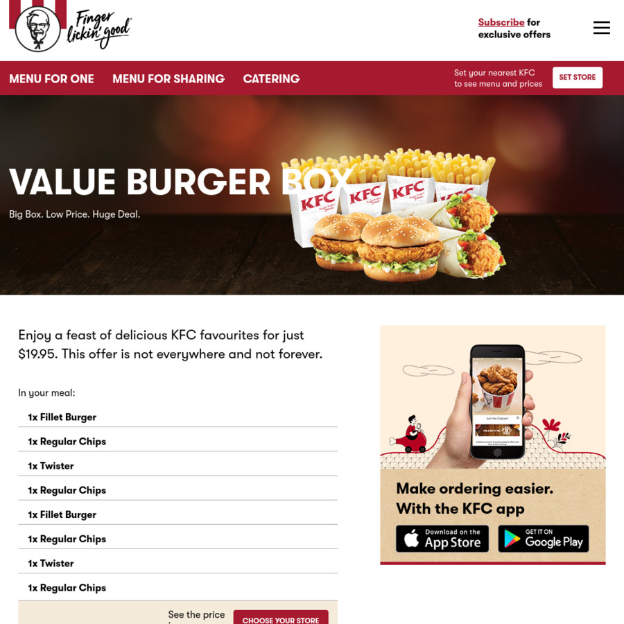 KFC Value Burger Box $19.95 - OzBargain