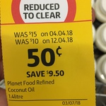 [VIC] Planet Food Coconut Oil 1.4L on Clearance $0.50, Was $15 @ Coles Burwood