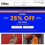 EXTRA 25% off All Currently Reduced Styles + Free Delivery for Orders > $75 @ Glue Store
