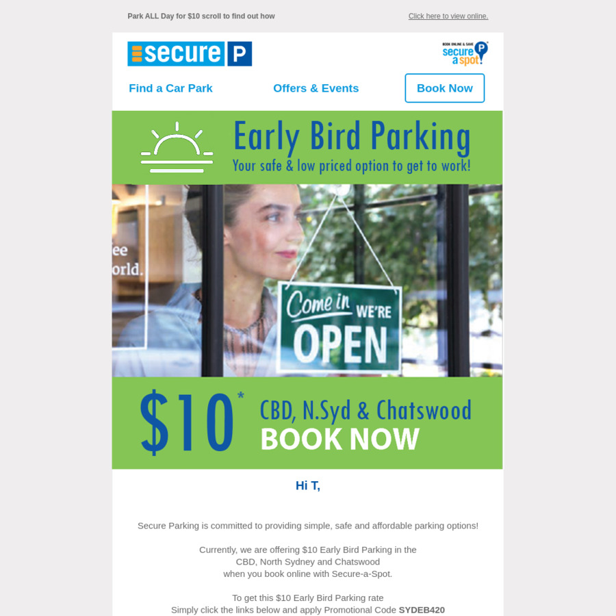 Nsw 10 Early Bird Parking Secure Parking Ozbargain