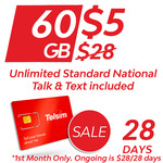 60GB Data and Unlimited Calls & Text for 28 Days - $5 (Online Only Offer, Was $28) @ Telsim