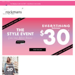 $20 off $100 Spend Sitewide (with Exclusions) & 15% Picodi Cashback ($35 Cap, New Picodi Users Only) @ Rockmans