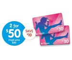 2x $30 iTunes Gift Cards for $50