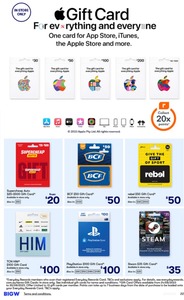 20x Everyday Rewards points on Apple gift cards @ Woolworths (15