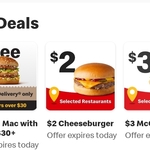 $2 Bacon and Egg McMuffin, $2 Cheeseburger, $3 McChicken Burger @ McDonald's via MyMacca's App