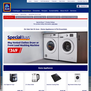 8kg Vented Clothes Dryer / 8kg Front Load Washing Machine $349 @ ALDI Special Buys