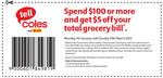 Coles $5 off on Purchase of $100