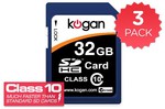 "3 Pack" Kogan 32GB SDHC Class 10 Memory Card for $49 with Free Shipping! (Was $69)