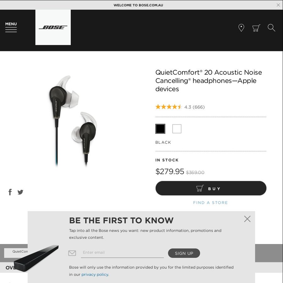 Bose Quietcomfort 20 Noise Cancelling Ear Buds 279.95 Bose