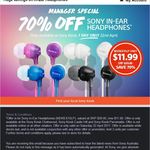 Sony MDR-EX15LP In-Ear Headphones SRP $39.95 Now $11.99 (One Day Only) @ Selected Sony Kiosks [NSW]