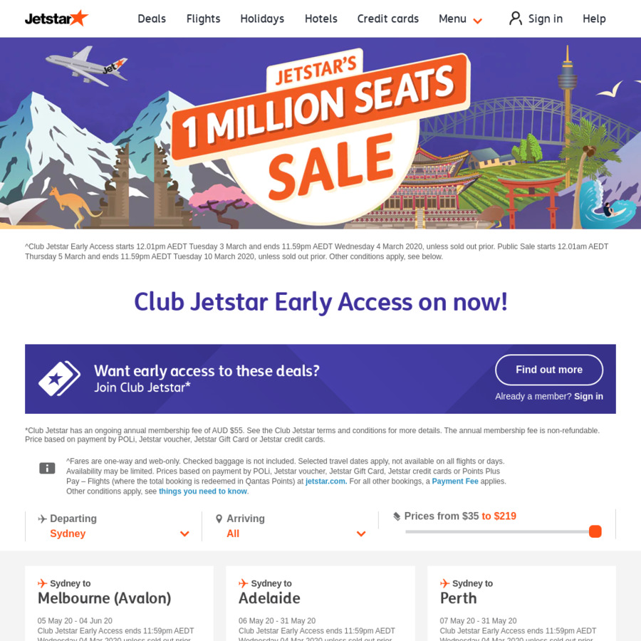 Melbourne Avalon to Adelaide 31, Sydney 35, Melb Perth 139 One Way + More Jetstar OzBargain