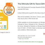 Bonus 1000 Woolworths Reward Points (Worth $5) on all denominations of The Ultimate Gift Card @Woolworths