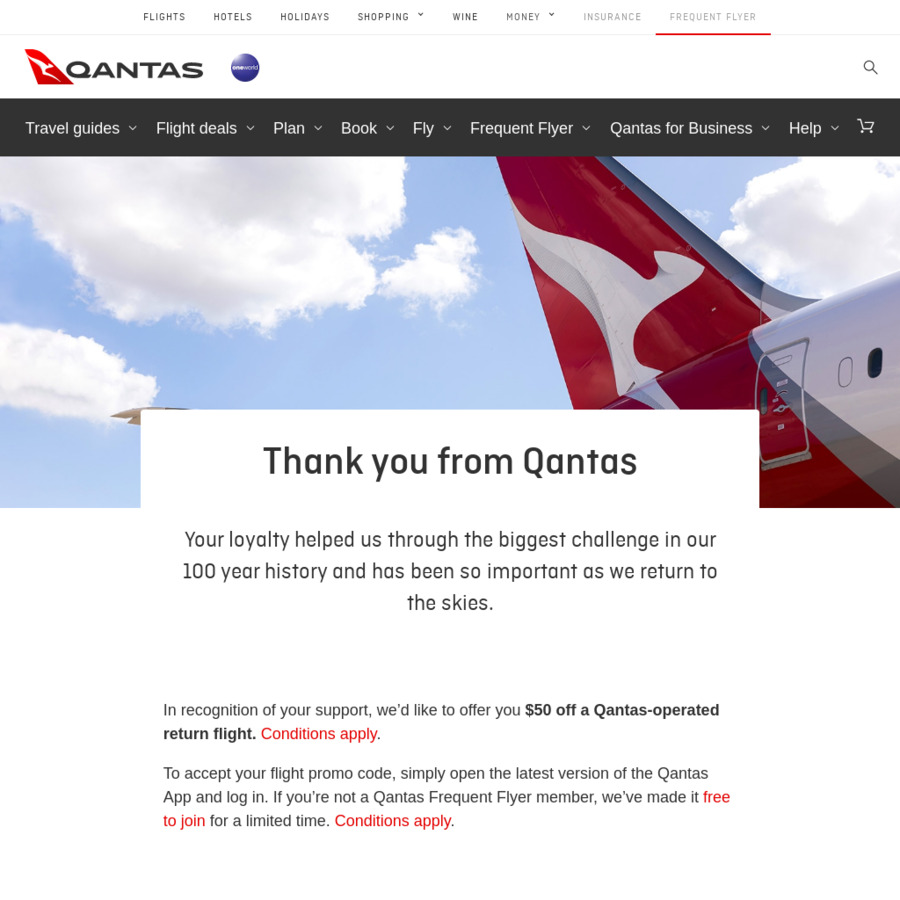 50 Discount on Qantas Return Flights, 12Month Status Credit Extension
