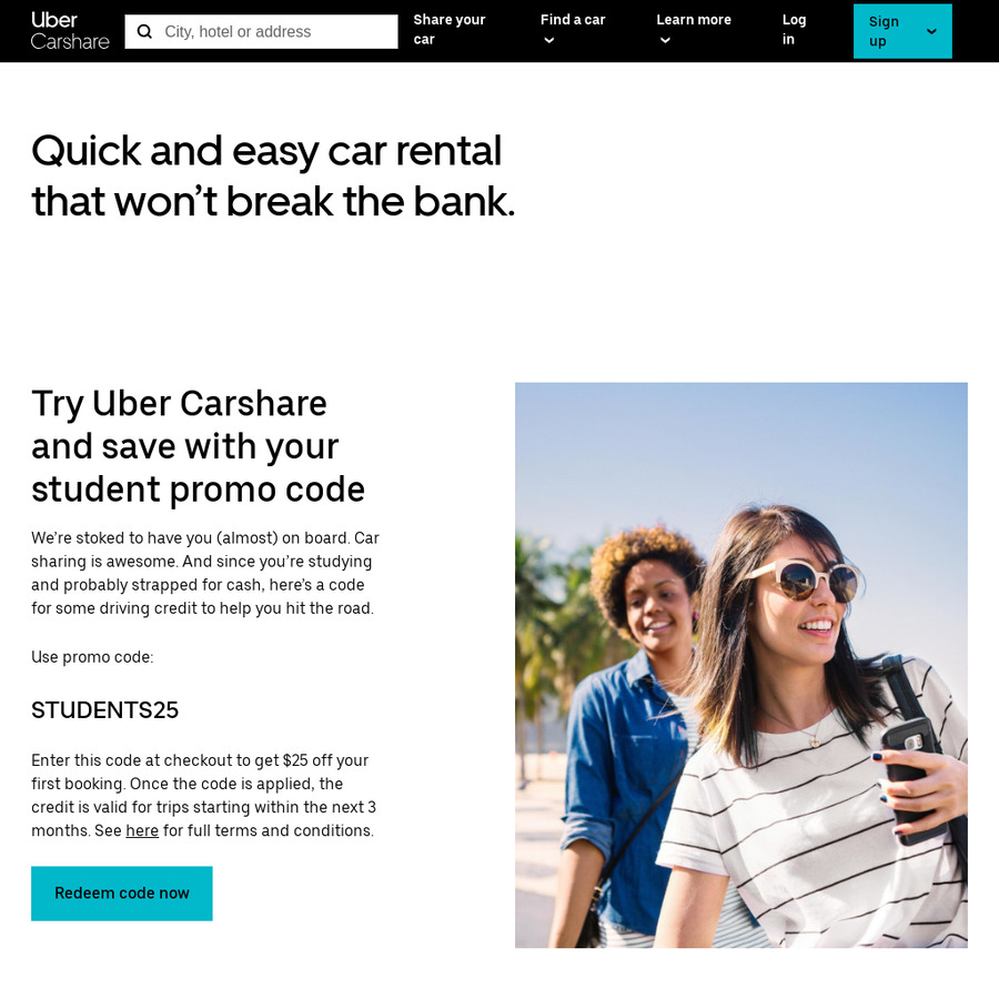  25 credit for carshare bookings new users only valid for 3 months