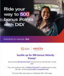 Bonus 500 Velocity Points on Rideshares @ DiDi