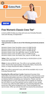 [Everyday Extra] Free Women's Classic Crew Tee in-Store @ Big W via Everyday Rewards (Boost Required)