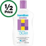 ½ Price Sunscreen: e.g. $10 Hamilton Sensitive Sunscreen SPF50+ 265ml @ Woolworths