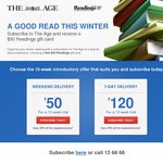Free $50 Readings Gift Card with $50 The Age Newspaper 13wk/Sat+Sun Print+Digital Subscription