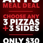 Pizza Hut - 3 Pizzas and 3 Sides $30 Delivered