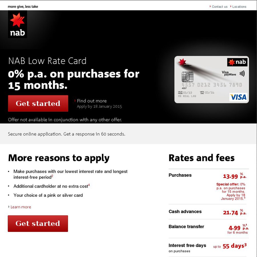 NAB Low Rate Card 0% on Purchases for 15 Months - OzBargain