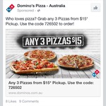 Domino's Any 3 Pizzas $15 (Pickup)