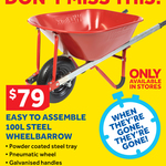 100L Steel Wheelbarrow $79 @ Masters