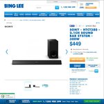 Bing Lee - Sony 2.1 300W Sound Bar HTCT380 $449 ($549 RRP) - HN Price-Match +AmEx $399