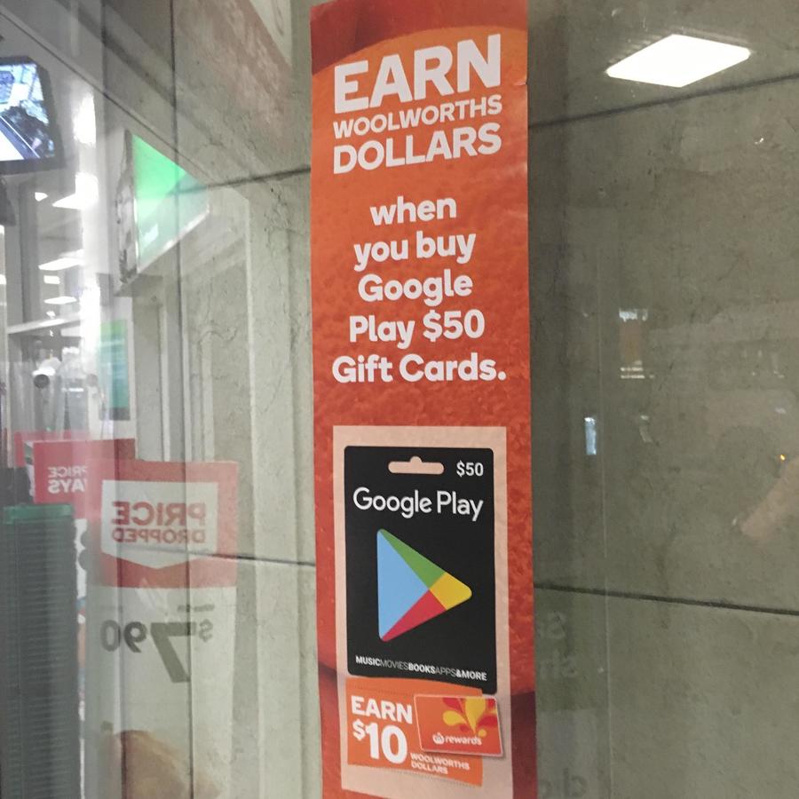 2000 ($10) Woolworths Rewards per $50 Google Play Gift Card til 11 Dec 2018  - Ausdroid