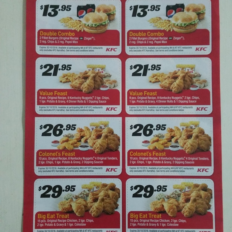 KFC Coupons - Available in WA/NT [Excludes Karratha] - OzBargain