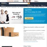 Amazon Prime - £59 (~AU$98.99) for First Year (Save £20) @ Amazon UK