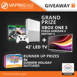 Win a 42' LED TV, XBOX One S,  XBOX One Games, Holiday Suitcases from Vape Dinner Lady (YT) and Vaping360 (YT)