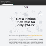 Lifetime Plex Pass for USD $74.99 (~AUD $99.99)