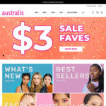 $3.00 Sale Items + $9.95 Shipping/ Free With $50 @ Australis Cosmetics
