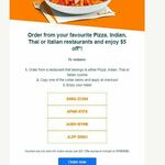 $5 off Your Order (Min Spend $20) from a Pizza, Indian, Thai or Italian Restaurant @ Menulog