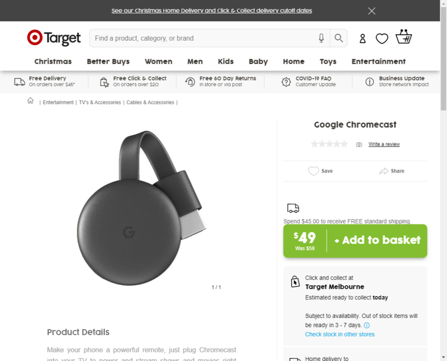Google Chromecast 3 + 1 Item 40 (after 10 Sign up Voucher) Target