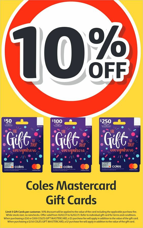 10 Off Coles Mastercard Gift Cards 5 Or 7 Purchase Fee Applies Coles Ozbargain - roblox gift card australia coles