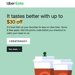 $30 off Your First Order + Delivery (New Customers Only) @ Uber Eats